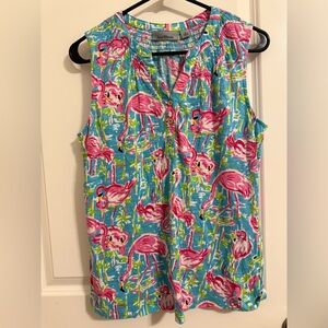 NWOT Jason Maxwell Flamingo Print Sleeveless top - Pink and Blue